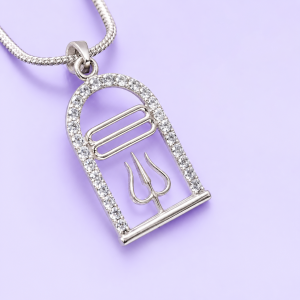 Shiv Lingam Shape Pure Silver Pendant with American Dimonds