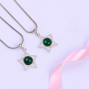 Green Aventurine Sterling Silver Star Pendant With Chain