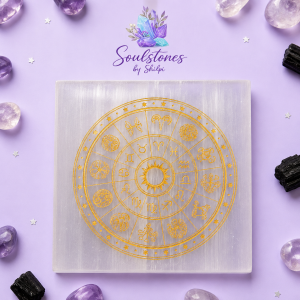 Selenite Charging Plate (8 cm) with All Zodaic Signs