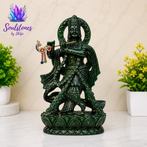 Dark Green Aventurine Lord Krishna Playing Flute