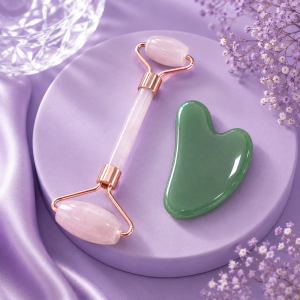 Rose Quartz Roller Jade Gua Sha Set