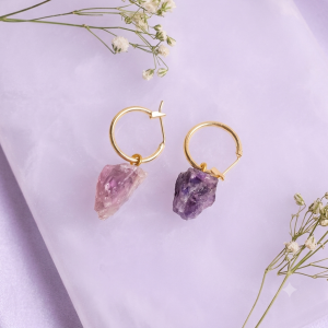 Amethyst Raw Hoop Earrings