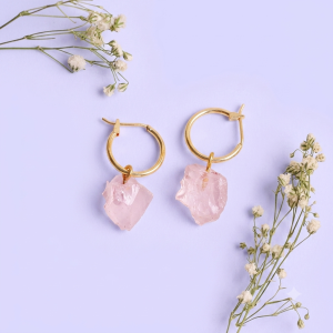 Rose Quartz Raw Hoop Earrings