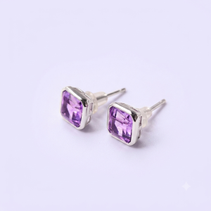 Amethyst Square Shape Stud Earring