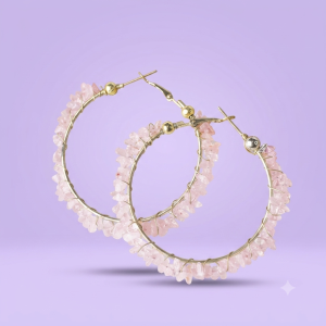 Rose Quartz Chips Huggie Hoops Earring