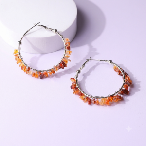 Red Carnelian Chips Huggie Hoops Earring